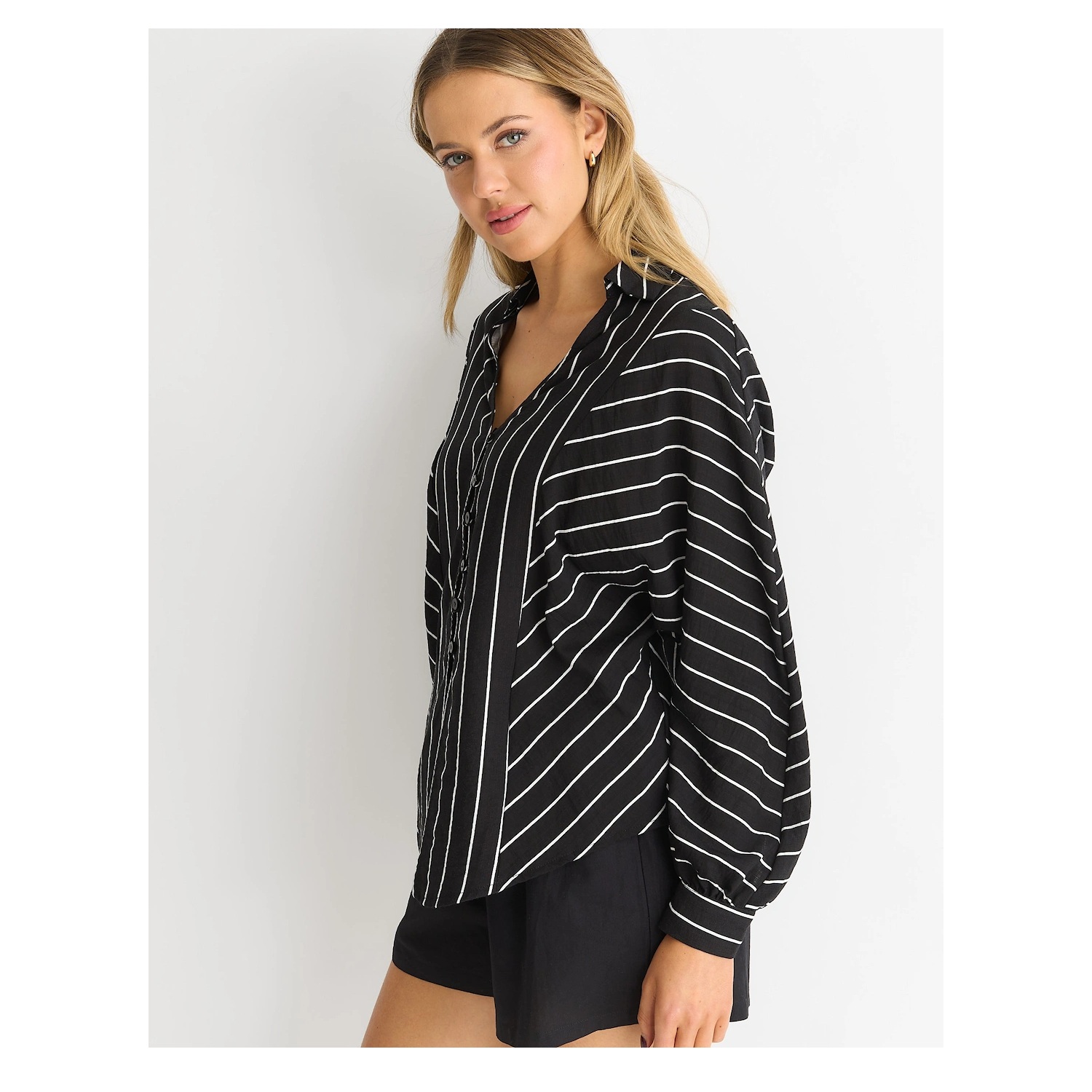 Long Sleeve Batwing Stripe Shirt – Black - Image 3
