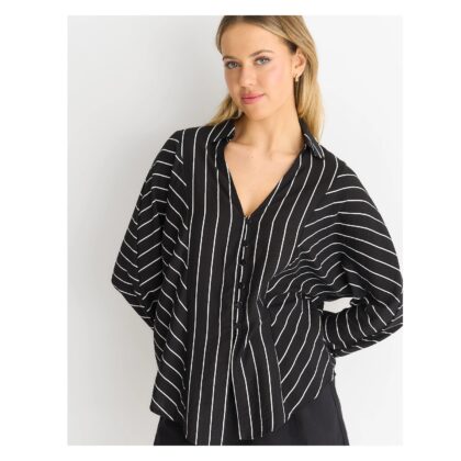 Long Sleeve Batwing Stripe Shirt – Black