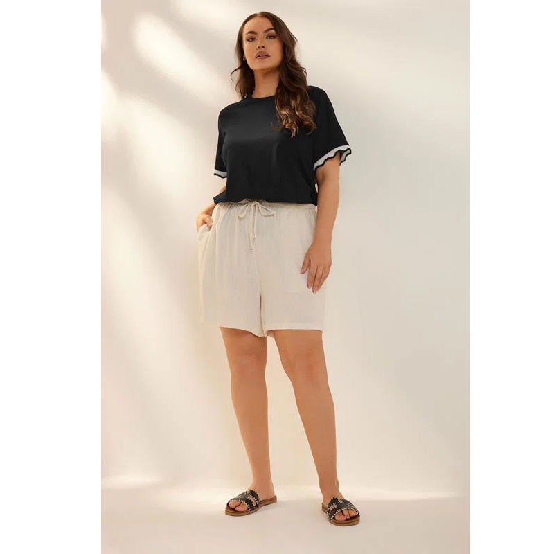 Yours Metallic Crochet Trim T-Shirt – Black - Image 3