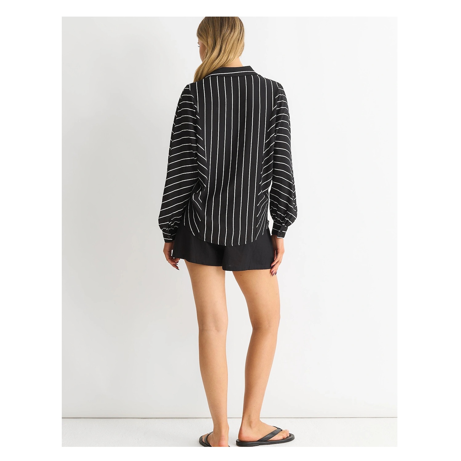 Long Sleeve Batwing Stripe Shirt – Black - Image 2