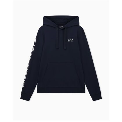 EA7 Logo Series Cotton Hooded Zip-Up Sweatshirt