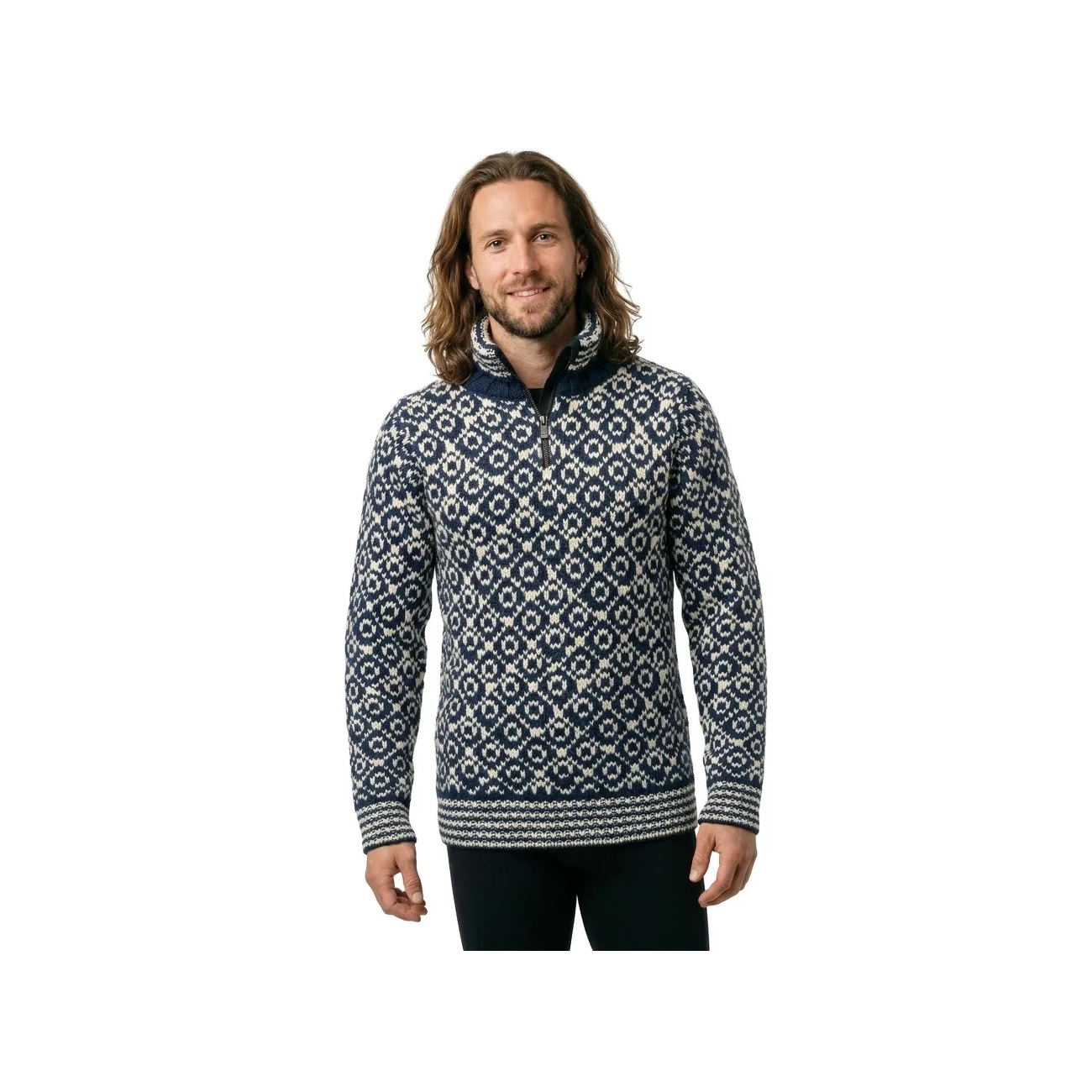 Devold Svalbard Wool Zip Neck - Night/Off White - Image 2