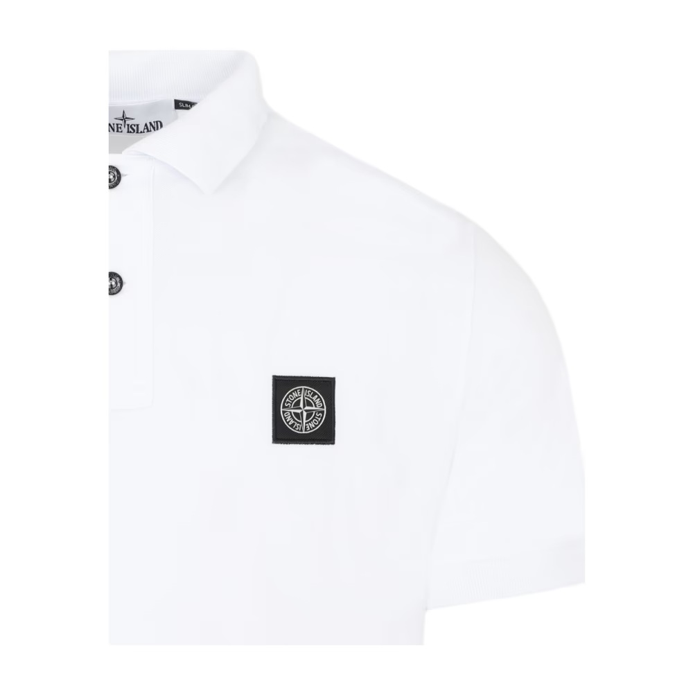 Stone Island Slim-Fit Polo Shirt Logo Patch - White - Image 3
